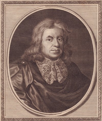 Portret van de Engelse arts Thomas Sydenham, kopergravure door John Goldar naar schilderij van P Lely door J.B. and Brown J. Rowbotham