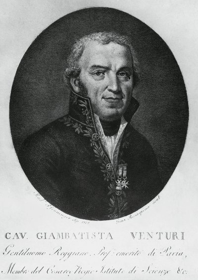 Portret van Giovanni Battista Venturi (1746-1822), Italiaans natuurkundige, diplomaat, wetenschapshistoricus en ontdekker van het Venturi-effect, gravure door J.B. and Brown J. Rowbotham