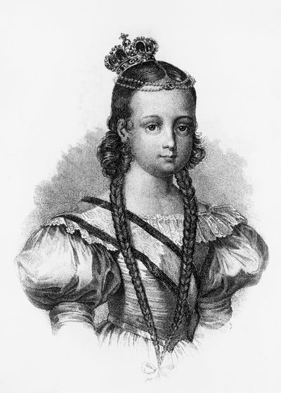 Portret van Isabel II, koningin van Spanje van 1833 tot 1868, gravure door J.B. and Brown J. Rowbotham