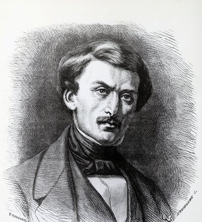 Portret van Paul-Emile Botta (1802-1870), Italiaans-Franse archeoloog, gravure Frankrijk door J.B. and Brown J. Rowbotham