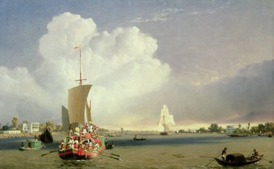 Op de Hoogly Rivier bij Garden Reach onder Calcutta, 1852 door C.J. Martin
