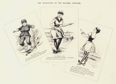 De Evolutie van het Badkostuum (litho) door C.J. Taylor