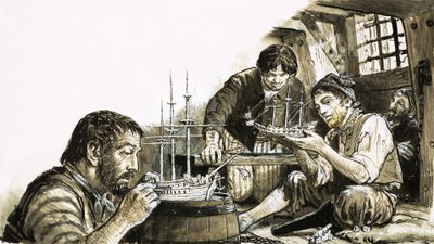 Franse krijgsgevangenen uit de Napoleontische oorlogen maken modelschepen door C.L. Doughty