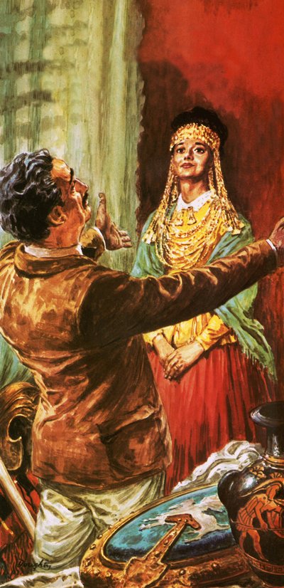 Heinrich Schliemann versiert zijn vrouw met ornamenten opgegraven op de site van het oude Troje door C.L. Doughty