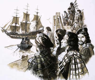 James II keert terug naar Frankrijk na de nederlaag van zijn aanhangers in de Slag bij Sherrifmuir door C.L. Doughty