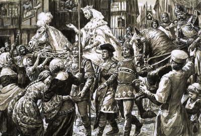 Het Engelse volk verwelkomt het rebellenleger van koningin Isabella en Roger Mortimer door C.L. Doughty