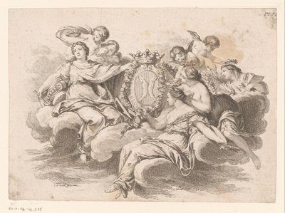 Allegorische voorstelling met figuren op een wolk door C.O. Gelirnard