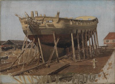 Een korvet in aanbouw. Kopenhagen door Christoffer Wilhelm Eckersberg