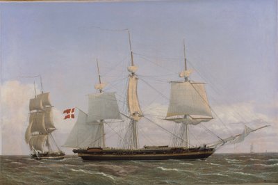 Een Deense Korvet die stopt om te Overleggen met een Deense Brik: De Scene Speelt zich af in West-Indische Wateren door Christoffer Wilhelm Eckersberg