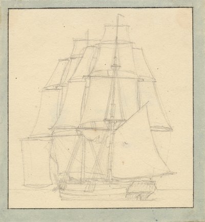 En brig med læsejl door Christoffer Wilhelm Eckersberg