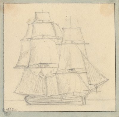 Een brik met leeszeil op de grote mast door Christoffer Wilhelm Eckersberg