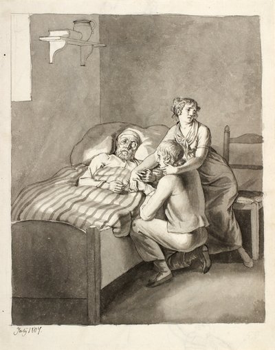 Een stervende vader verenigt een jong paar door Christoffer Wilhelm Eckersberg