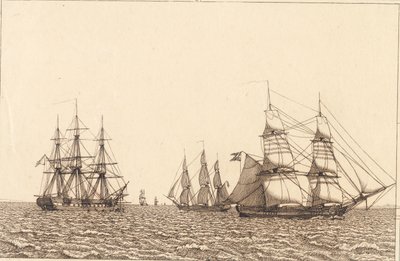 Een fregat ligt voor anker. Illustratie voor "Linearperspectiven", Plaat IXb door Christoffer Wilhelm Eckersberg