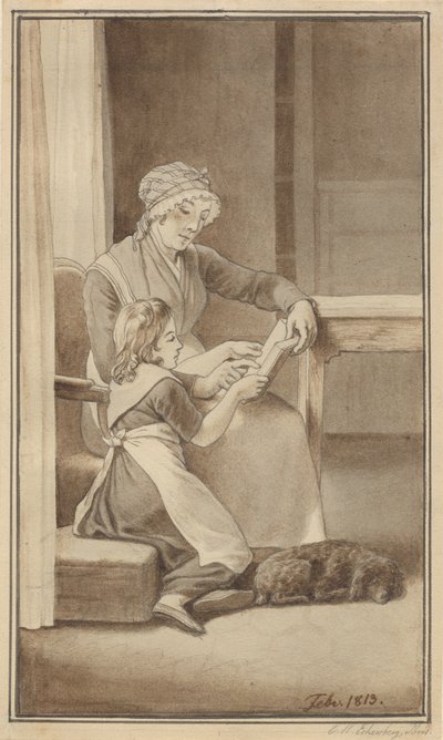 Een moeder leert haar kleine meisje lezen door Christoffer Wilhelm Eckersberg
