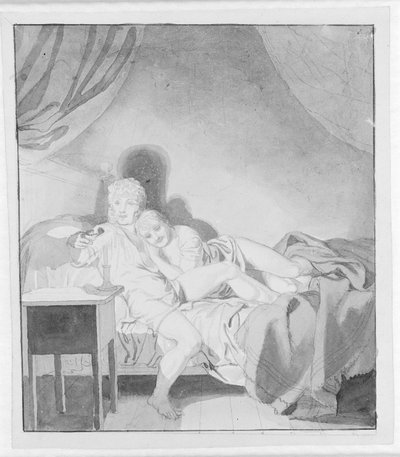 Een liefkozend paar in bed door Christoffer Wilhelm Eckersberg