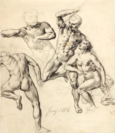 Figurenstudies - drie mannelijke en een vrouwelijke door Christoffer Wilhelm Eckersberg