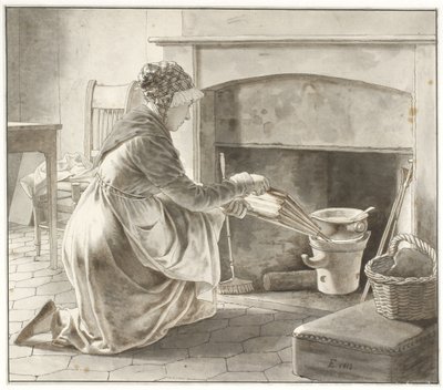 Eten wordt bereid. Gastvrouw van Eckersberg in Parijs (?) door Christoffer Wilhelm Eckersberg