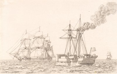 Raderstoomboot en Zeilschip door Christoffer Wilhelm Eckersberg