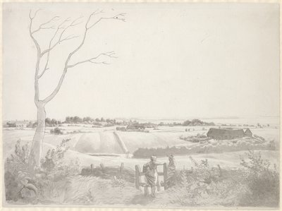 Landschap met boerendochter bij een hek door Christoffer Wilhelm Eckersberg