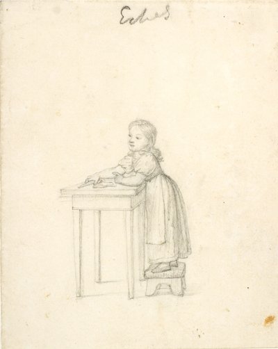 Klein meisje staand op een krukje bij een tafel door Christoffer Wilhelm Eckersberg