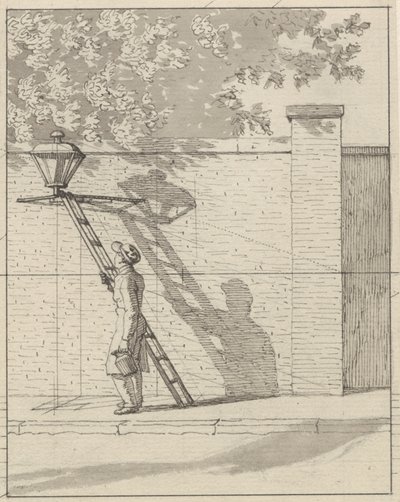 Lineair Perspectief zoals Toegepast in de Schilderkunst - Plaat VI. De Straatlantaarn op de Tuinmuur, Daglicht door Christoffer Wilhelm Eckersberg