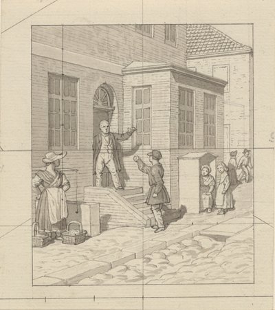 Lineair perspectief toegepast op schilderkunst - Tafel VII, 2 - Ruzie op de trap. door Christoffer Wilhelm Eckersberg