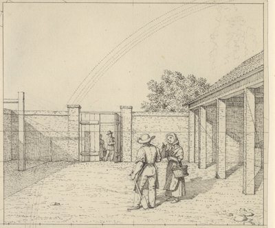 Lineair perspectief toegepast op de schilderkunst - Ontwerp voor niet gebruikte versie van Tafel V,2 - Regenboog over de binnenplaats. door Christoffer Wilhelm Eckersberg
