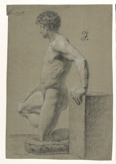 Mannelijk knielend model, profiel naar links door Christoffer Wilhelm Eckersberg
