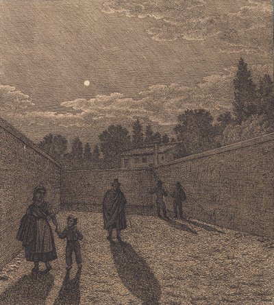 Maanlicht over een weg. Illustratie voor "Linearperspectiven", Plaat IV door Christoffer Wilhelm Eckersberg