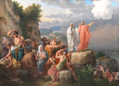 Mozes laat de Rode Zee terugkeren en het leger van de farao verdrinken door Christoffer Wilhelm Eckersberg