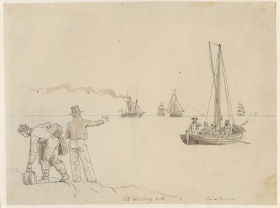 Passagiers worden overgezet naar het stoomschip Caledonia door Christoffer Wilhelm Eckersberg