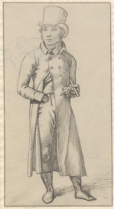 Portret van een staande man met een stok onder zijn linkerarm door Christoffer Wilhelm Eckersberg