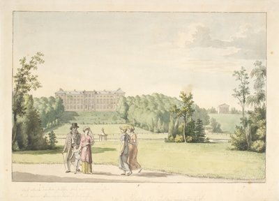 Uitzicht vanaf de Frederiksberg tuin bij het kasteel en de Apistempel door Christoffer Wilhelm Eckersberg