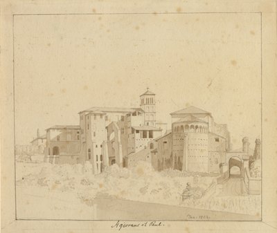 SS. Giovanni e Paolo gezien vanaf Piazza S. Gregorio, Rome door Christoffer Wilhelm Eckersberg