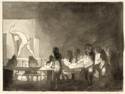 Satire op de Levensklas aan de Koninklijke Academie voor Schone Kunsten door Christoffer Wilhelm Eckersberg