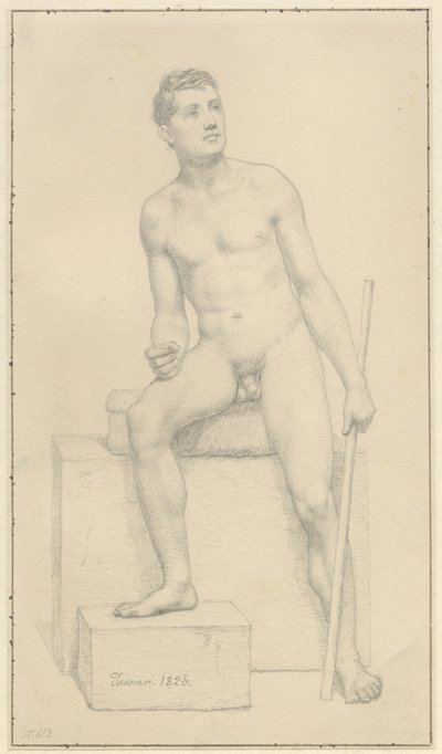 Zittend naakt mannelijk model door Christoffer Wilhelm Eckersberg