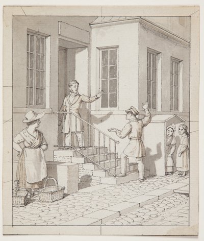 Ruzie op de trap. Voorstudie voor "Lineairperspectief toegepast op de schilderkunst", Tafel VII, 2 door Christoffer Wilhelm Eckersberg