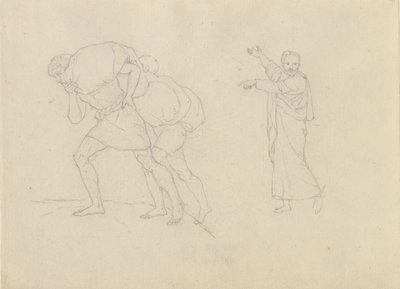 Studie van twee mannen, beladen met lasten op weg naar boven op een berg door Christoffer Wilhelm Eckersberg