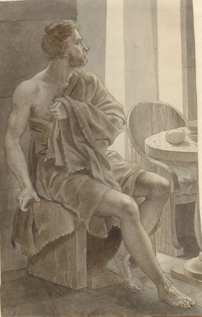 Telemachos ontmoet Odysseus vermomd als bedelaar bij de herder Eumaios - Odysseus; fragment van de hele compositie door Christoffer Wilhelm Eckersberg