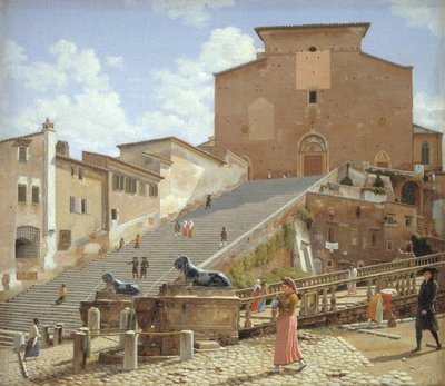 De marmeren trappen die leiden naar de kerk van Santa Maria in Aracoeli in Rome door Christoffer Wilhelm Eckersberg