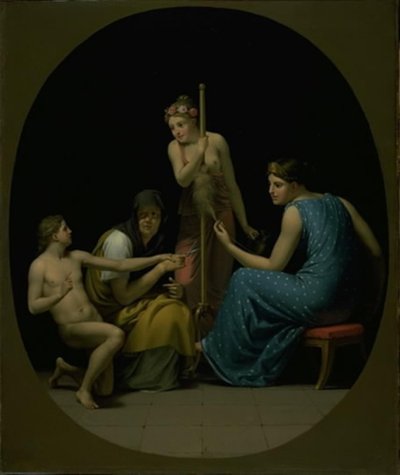 De Parcae: Clotho, Lachesis en Atropos spinnen de draad van het leven door Christoffer Wilhelm Eckersberg