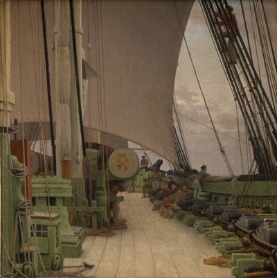 De stuurboord batterij en het dek van de korvet "Najaden" door Christoffer Wilhelm Eckersberg