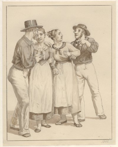 Twee zeelieden flirten met een paar meisjes door Christoffer Wilhelm Eckersberg