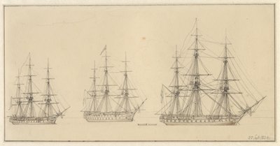 Drie Russische linieschepen door Christoffer Wilhelm Eckersberg