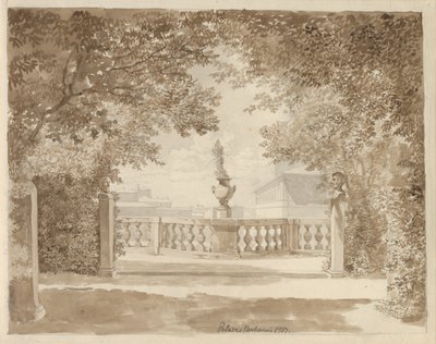 Uitzicht vanaf de tuin van Palazzo Barberini naar het paleis en de Quirinal, Rome door Christoffer Wilhelm Eckersberg
