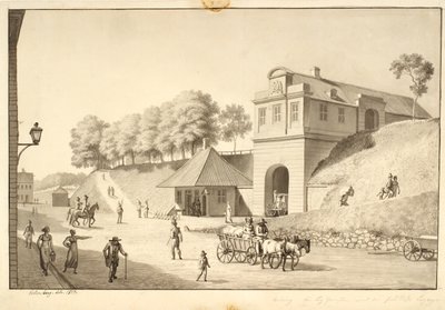 Uitzicht langs de wal naar Nørreport, van binnenuit gezien door Christoffer Wilhelm Eckersberg