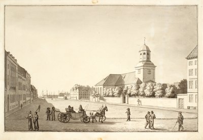 Uitzicht over Sankt Annæ plaats met Garnisonskirken door Christoffer Wilhelm Eckersberg