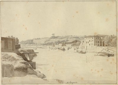 Uitzicht over de Tiber richting Porto di Ripa Grande en Porta Portese gezien vanaf de oever onder Monte Aventino, Rome door Christoffer Wilhelm Eckersberg