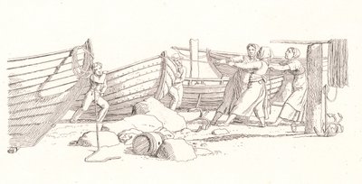 Uitzicht op een Vissersdorp. Boten aan Land Getrokken door Christoffer Wilhelm Eckersberg