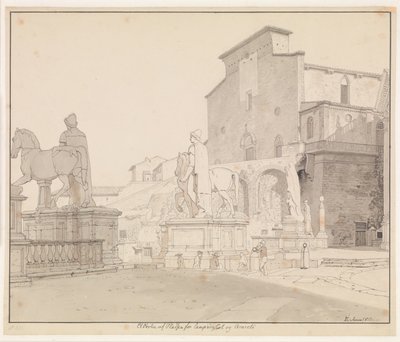 Uitzicht op het Campidoglio en Santa Maria in Aracoeli, Rome door Christoffer Wilhelm Eckersberg